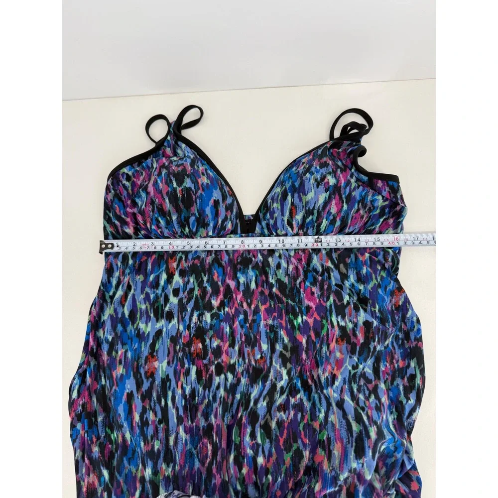 Trimshaper Womens Animal Print Swim Dress Blue Purple Tummy Control Sz 14